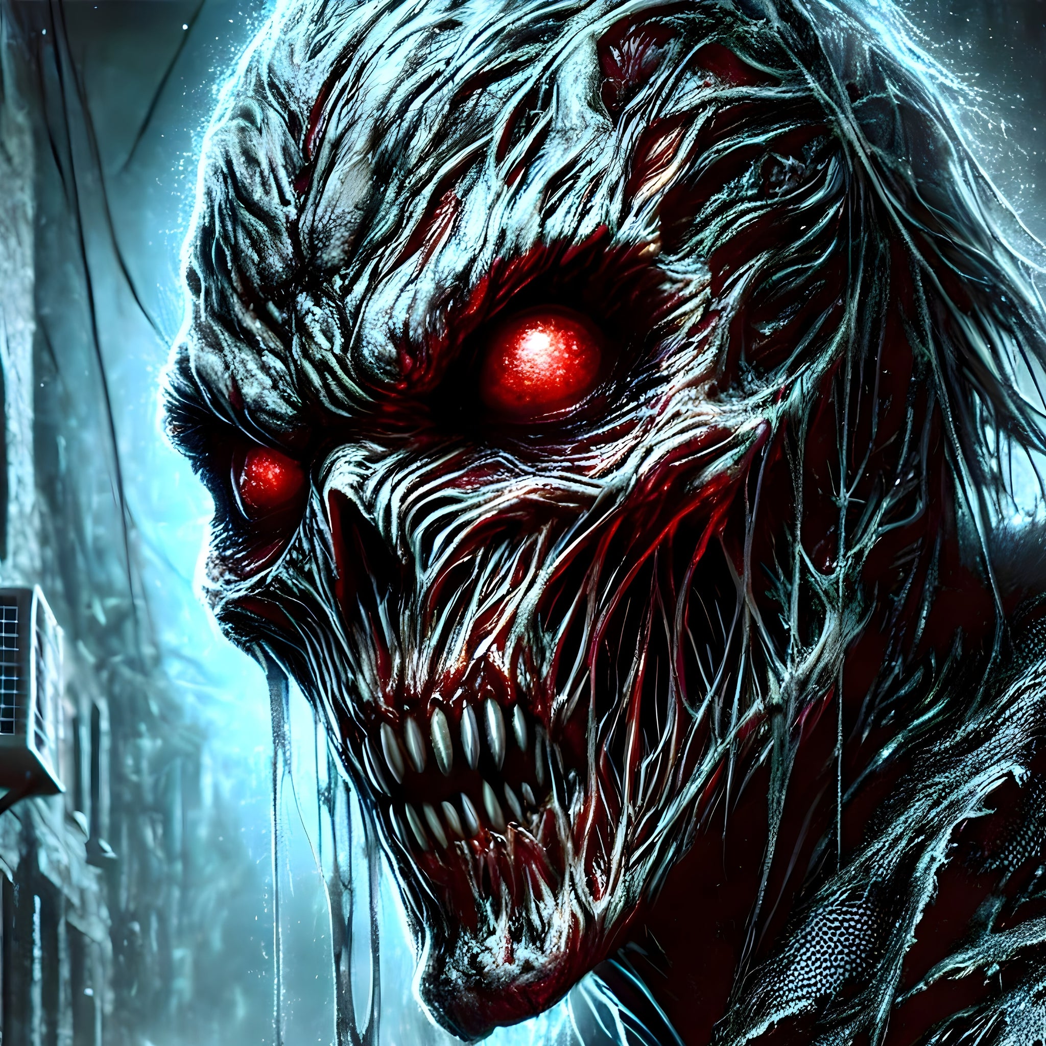 Portrait crop of the creature with glowing eyes and skeletal grin—signature puzzle art.