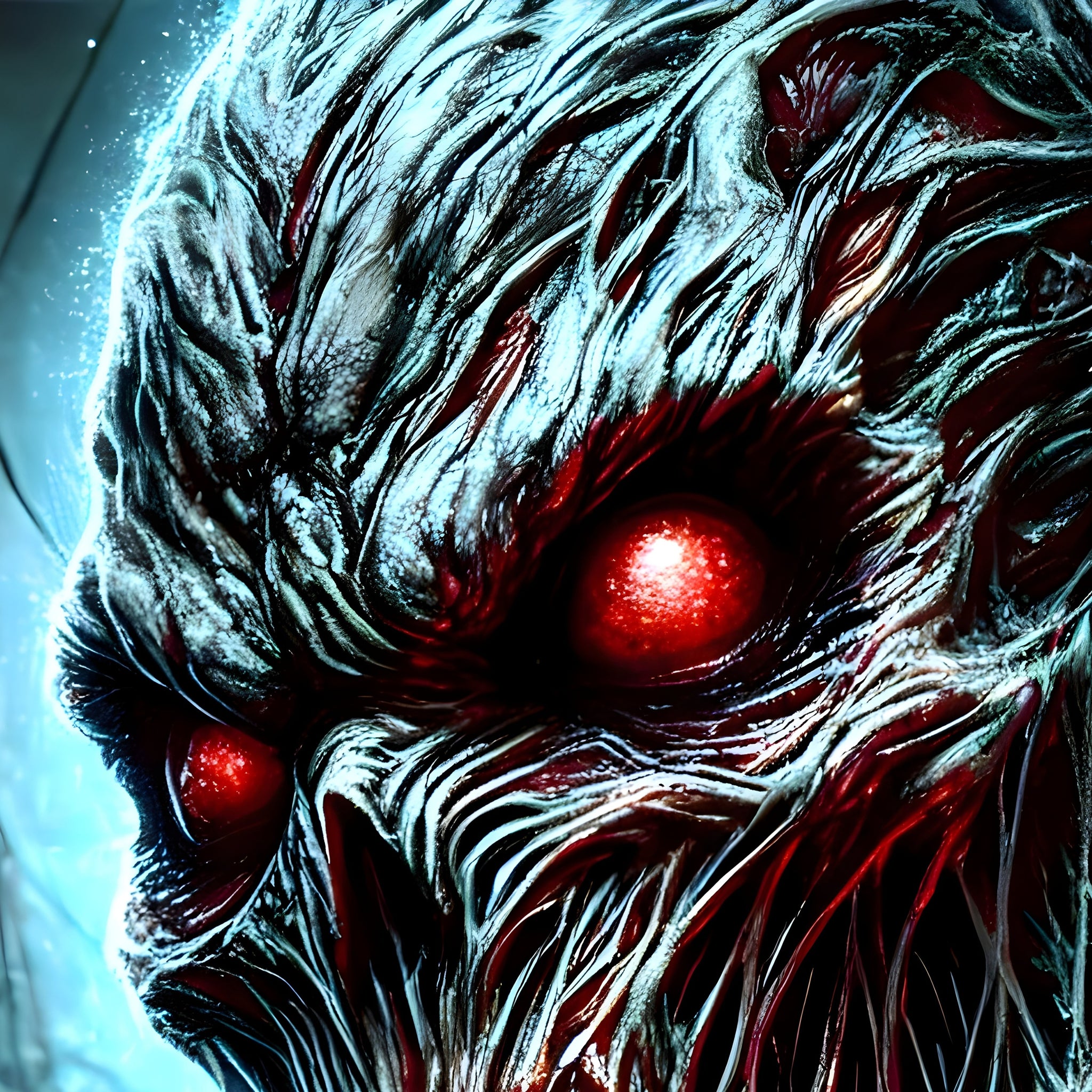 Close-up of glowing red eye and sinewy texture from the Midnight Marauder puzzle artwork.