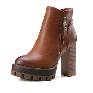 Smart Round Toe Western Style Square High Heel Ankle Boots Verkadi.com