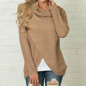 New Knitted Long Sleeve Scarf Neck Pullover Sweater