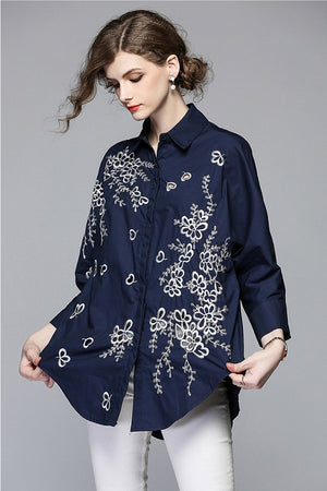 Embroidery Cotton Loose Casual Women's Shirt Top