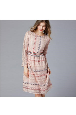 A-line Long Sleeves Lace Plus Size Midi Dress