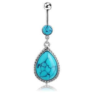 Sexy Water Drop 14 G Blue Stone Belly Button Ring 