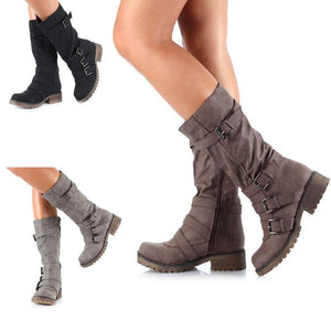 New Suede Leather Wedge Mid Calf Round Toe Long Boots Verkadi.com