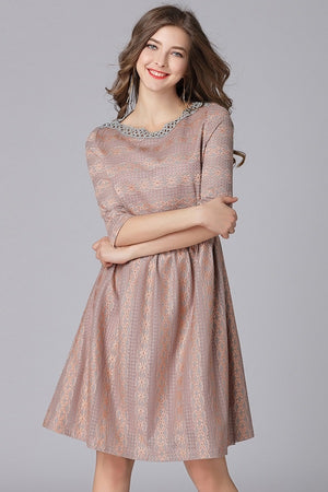 A-line Lace Half Sleeves Pleated Plus Size Midi Dress