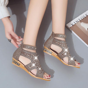 Open High Ankle Sandals With Crystal Sand-Alias Bling