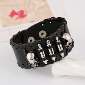 Skull and Bones Leather Unisex Punk Bracelet