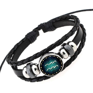 Unisex Zodiac Sign Genuine Braided Leather Bracelet