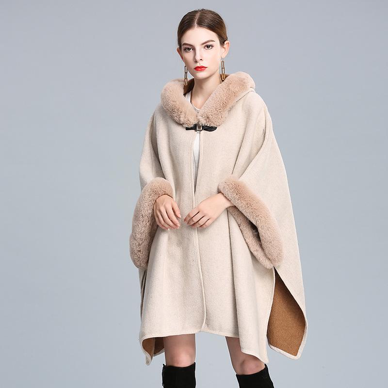 Elegant Faux Rabbit Fur Hooded Knitted Coat Cardigan