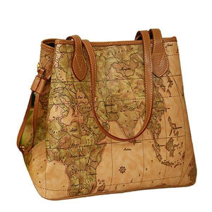 Pu Leather Vintage World Map Printed Handbag Verkadi.com