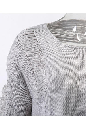 Hollow Out Knitted O-Neck Long Sleeve Sweater Pullover