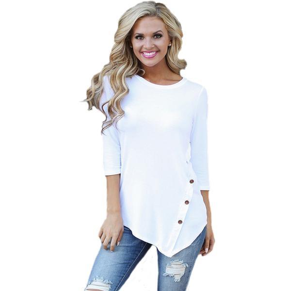 Stylish Long Sleeve Tunic Irregular Hem Top Blouse