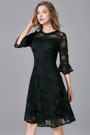 Floral Ruffles Sleeves A-Line Hollow Lace Mini Dress