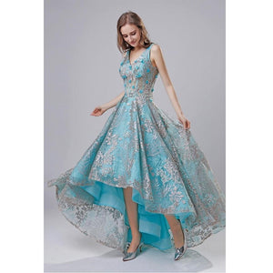 Short Lace Appliques High Low Vintage Party Prom Dress