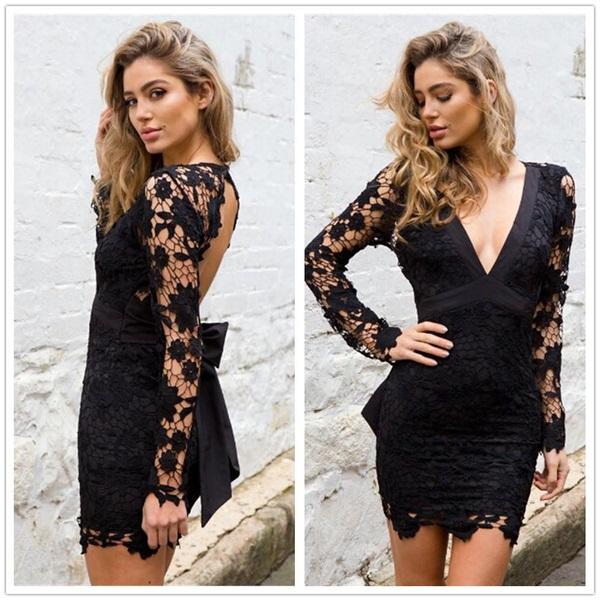 Daring V-Lace Backless Midi Dress