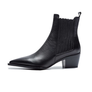 Hip Full Grain Leather Thick Med Heel Chelsea Ankle Boots