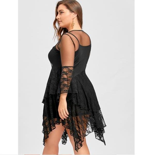 Sexy Sheer Ruffles Tiered Lace Hollow Out Vintage Gothic Dress Verkadi.com