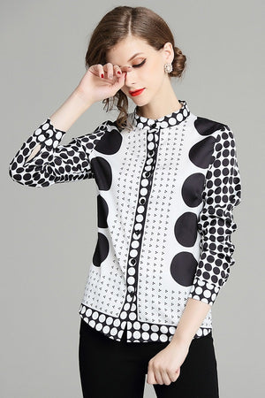 Polka Dot Full Sleeve Women's Shirt Blouse Top
