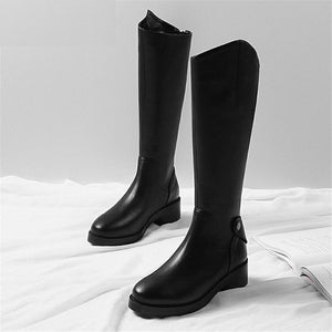 Genuine Leather Platform Chunky Heels Knee High Long Boots Verkadi.com