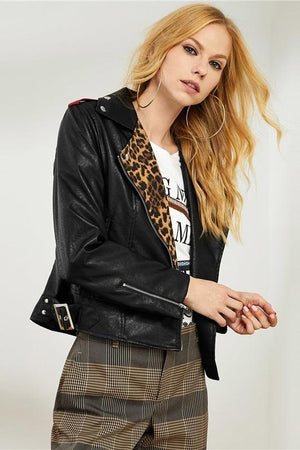 Leopard Print Faux Leather High Street Women Jackets