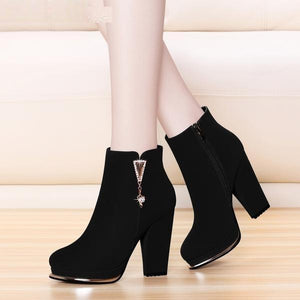 Suede Chelsea High Heel Mid Calf Boots Shoes Verkadi.com
