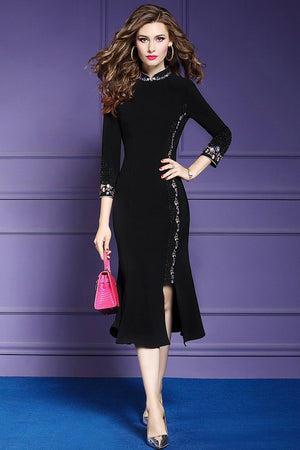 mbroidery Vintage Formal Party Mid-Calf Dress