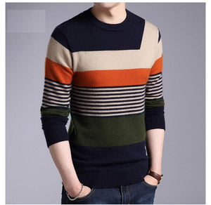 Mink Cashmere Wool Striped O-Neck Pullover Verkadi.com
