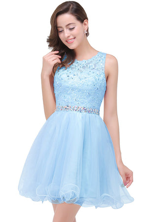 Beaded Scoop Neck Soft Tulle Party Prom Mini Dress Verkadi.com