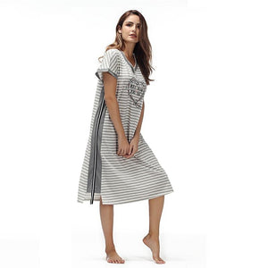 Cotton V-Neck Striped Sleepwear Nightgown Verkadi.com