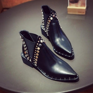 Pointed Toe Black Ankle Riveted High Street Style Boots Verkadi.com