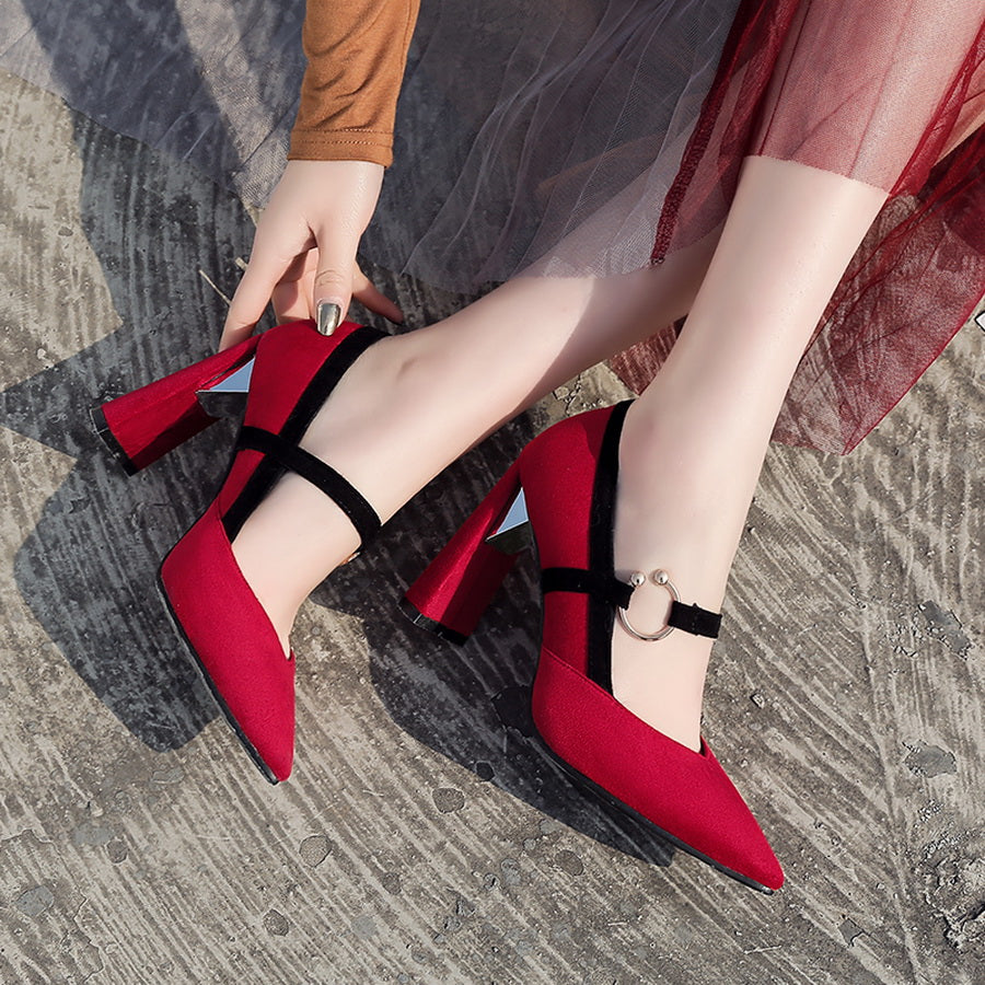 Pointed Toe High Square Heels Women Pumps