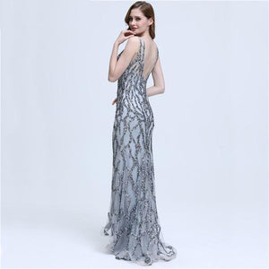 Backless Crystal Beaded Sequins Evening Party Dress Gown Verkadi.com