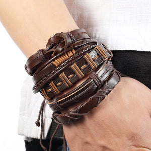 Hot Leather Multi Layered Punk Unisex Bracelet Set