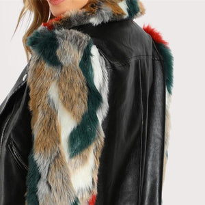 Multi Color Faux Fur Sleeve & Collar Leather Hip Jacket Verkadi.com