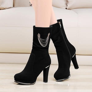 Sexy Suede High Heel Mid Calf Fashion Boots Verkadi.com
