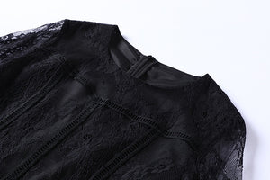 Lace O-Neck Butterfly Sleeve A-Line Plus Size Midi Dress