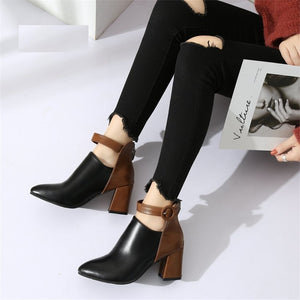 Platform Ankle Strap Two Color Pointed Toe High Heel Boots Shoes