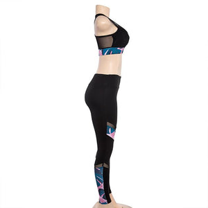 Mesh Patchwork Women Sportswear Yoga Set