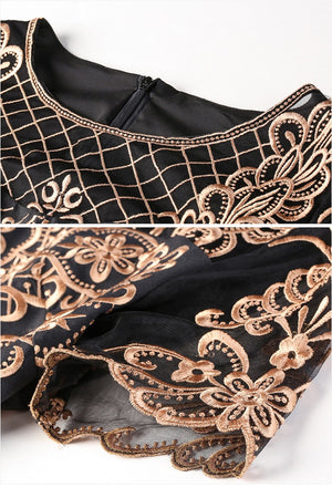 Sexy O-Neck Short Sleeve Embroidery Patchwork A-Line Mini Dress
