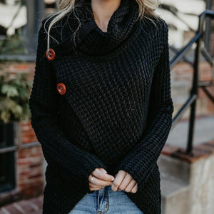 New Knitted Long Sleeve Scarf Neck Pullover Sweater