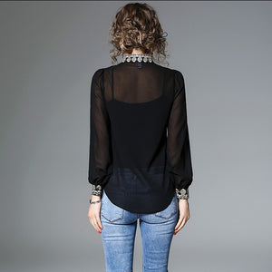 Sexy Long Sleeve Embroidery Chiffon Shirt Blouse Verkadi.com