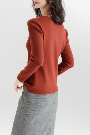 V Neck Wool Knitted Twisted Sweater Pullover Top