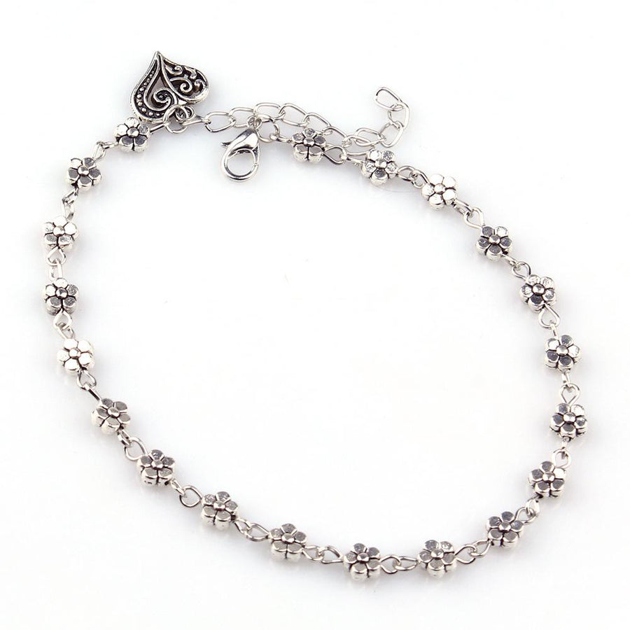 Heart Plum Flower Bracelet Silver Bead Ankle Chain verkadi.com