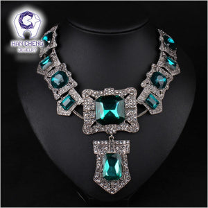 Square Green Crystal Rhinestone Necklace