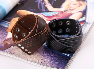 New Wide Leather Unisex Cuff Wrap Punk Vintage Bracelet