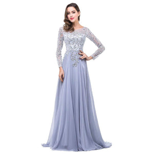 Beaded Sexy Sheer Boat Neck Chiffon Evening Dress Gown