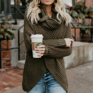 Hot Knitted Long Sleeve Scarf Neck Sweater Cardigan