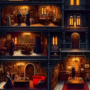 Interior room collage from the Gothic castle showing ornate furnishings
