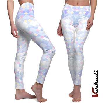 Women Leggings | "Kaleidoscope Dreams" | Soft-Hued Mosaic Workout Leggings | Yoga Pants | Yoga Leggings | Activewear | Gym | Verkadi.