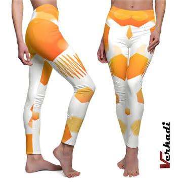 Yoga Pants | "Sunrise Splash Yoga Leggings" | Energizing Orange and White Print Leggings | Activewear | Gym | Workout Leggings | Verkadi